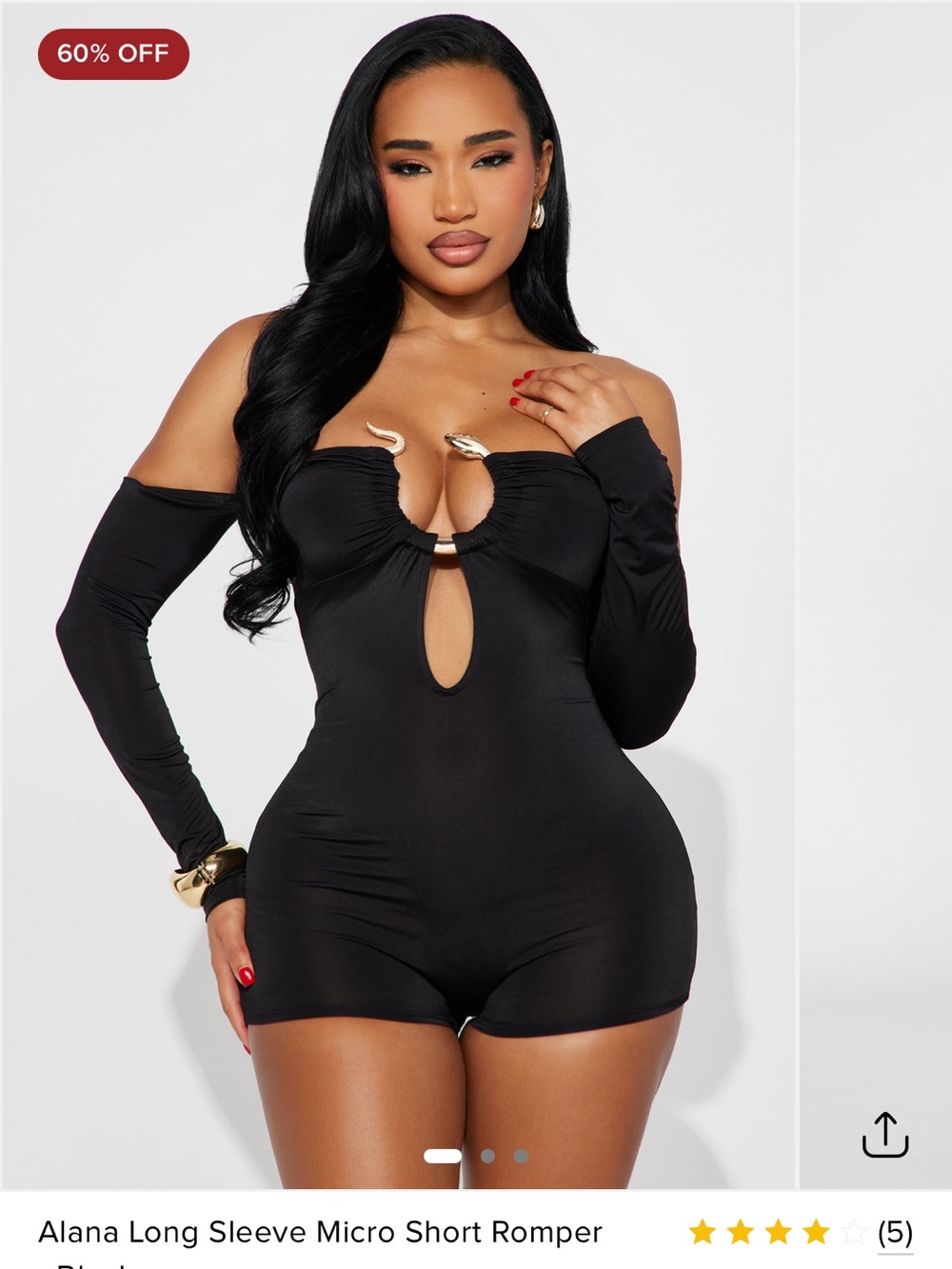 Fashion Nova Black Off-Shoulder Long Sleeve Micro Romper